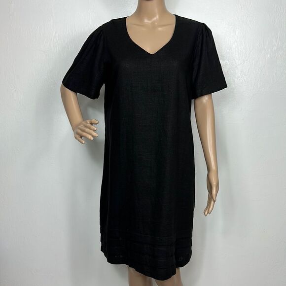 Nicole Miller Original Linen Blend Black Short Sleeve Dress Size M - Picture 1 of 8